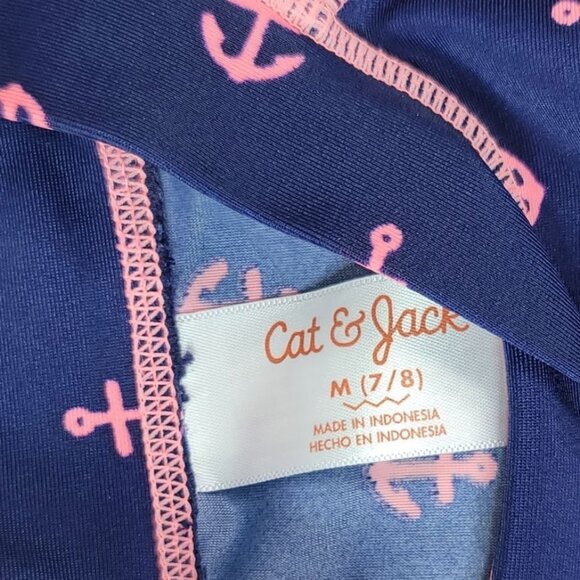 Cat & Jack Girls 3 Piece Swimsuit Blue Pink Size 7 Medium Anchor Dots Rashguard - Picture 7 of 16